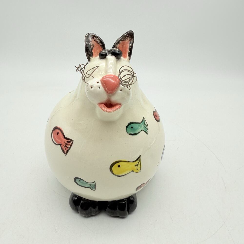 Cat Piggy Bank 3d Whiskers Feet Eyes Ears Handmade Signed JJL Rare